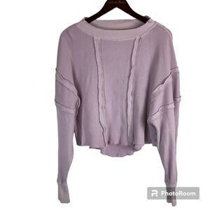 New We The Free Ellie Women S Lavender Top Thermal Knit Long Sleeve Pullover N3